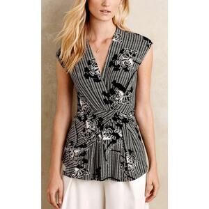 Anthropologie Women's Black & White Draped Lorine Top by Deletta Size M